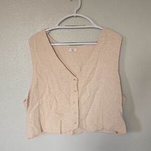 N/T | Tan Linen Blend Cropped Sleeveless Vest Size 3XL